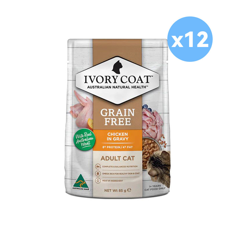 IVORY COAT Grain Free Chicken Gravy Adult Wet Cat Food 85g x 12 l