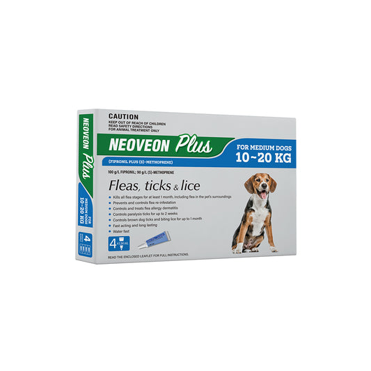 NEOVEON PLUS Fleas And Ticks For Medium Dogs 10-20kg 4x1.34mL Tubes Blue