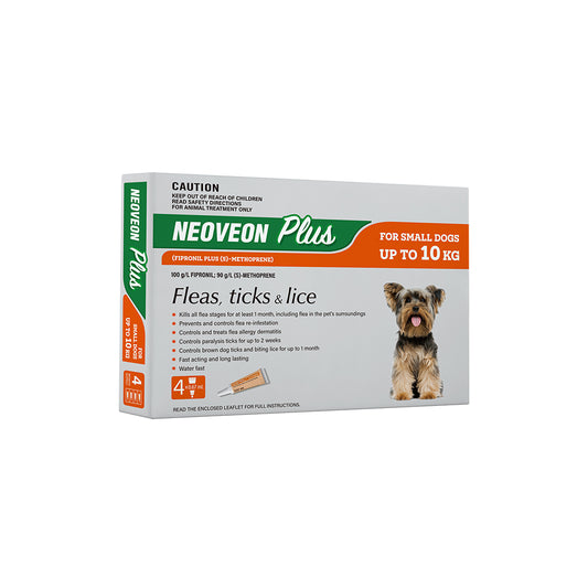 NEOVEON PLUS Fleas And Ticks For Small Dogs Up To 10kg 4x0.67mL Tubes Orange