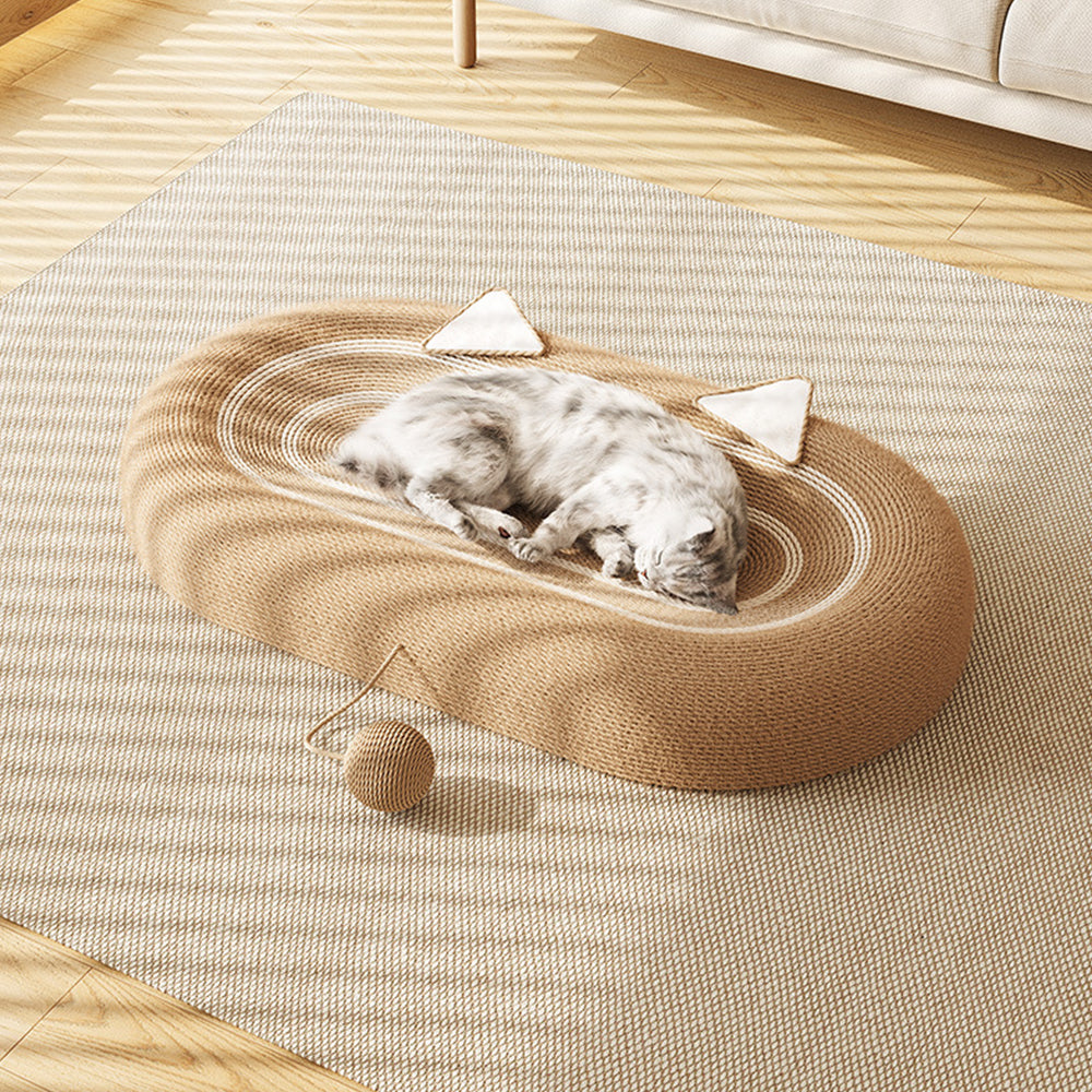 Oval-shaped Extra Large Sisal Cat Scratcher With Ears - 61X40X9 cm