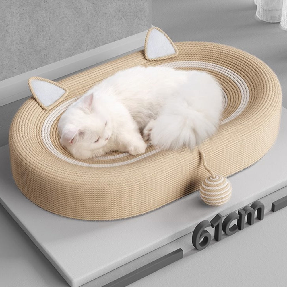 Oval-shaped Extra Large Sisal Cat Scratcher With Ears - 61X40X9 cm