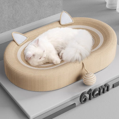 Oval-shaped Extra Large Sisal Cat Scratcher With Ears - 61X40X9 cm