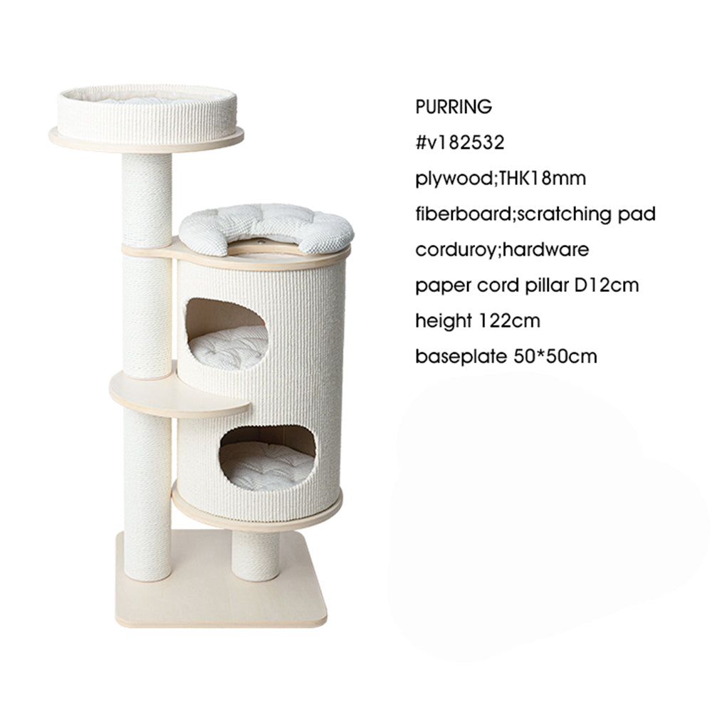 HONEYPOTCAT PURRING Plush & Sisal Barrel Cat Tower - 122cm