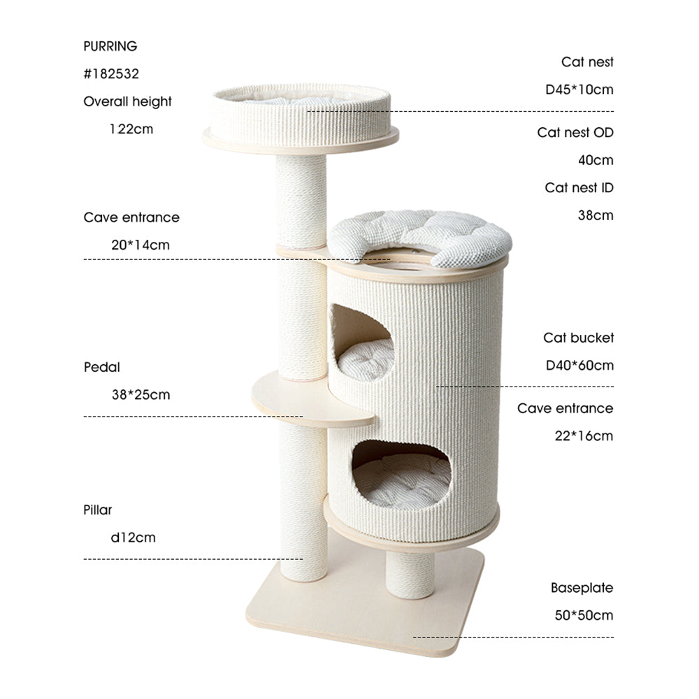 HONEYPOTCAT PURRING Plush & Sisal Barrel Cat Tower - 122cm