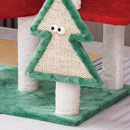 Red & Green Patchwork Christmas Cat House And Tree