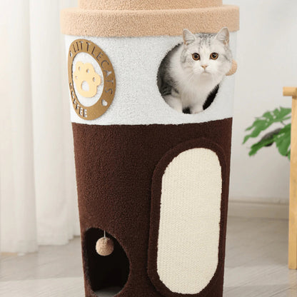 MARTINA Milk Tea Cup Cat Dual-Level Condo L