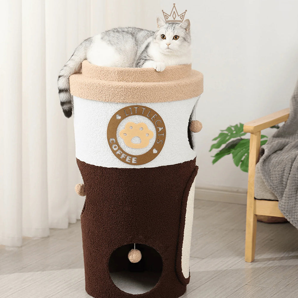 MARTINA Milk Tea Cup Cat Dual-Level Condo L