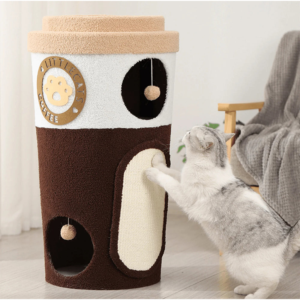 MARTINA Milk Tea Cup Cat Dual-Level Condo L