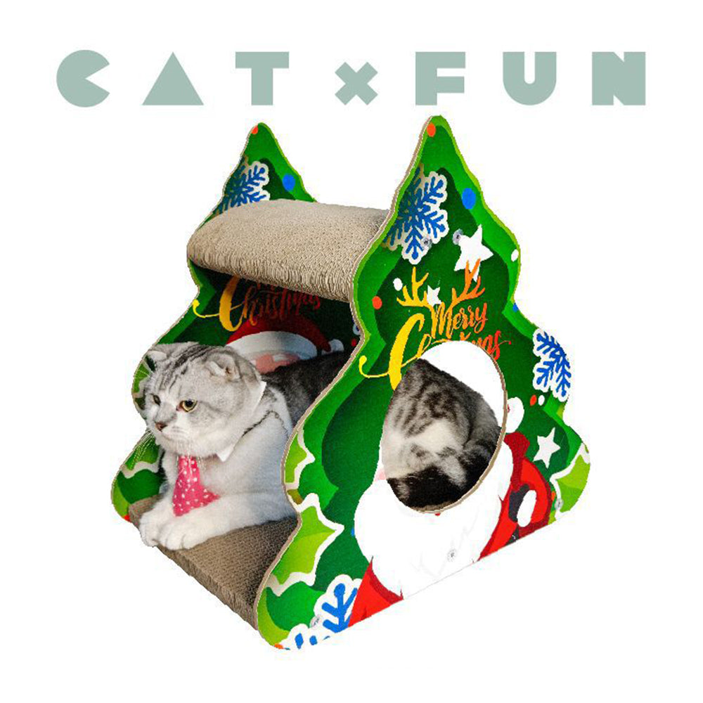 CAT FUN Christmas Triangle Corrugated Paper Cat Scratcher