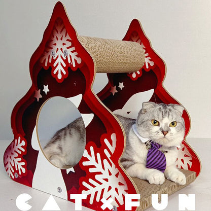 CAT FUN Christmas Triangle Corrugated Paper Cat Scratcher