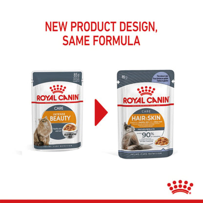 ROYAL CANIN Hair & Skin Care Jelly Adult Wet Cat Food 85g x 12 (previously Intense Beauty)