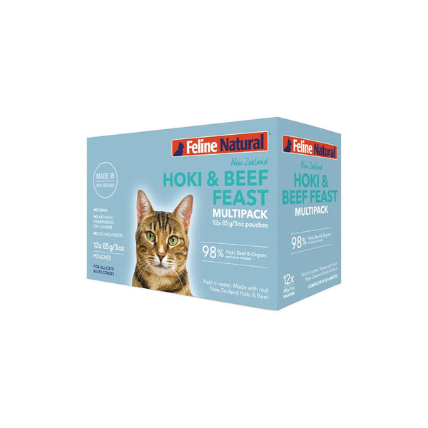 Feline Natural Beef Hoki 12x85g pouches Wet Cat Food Petso