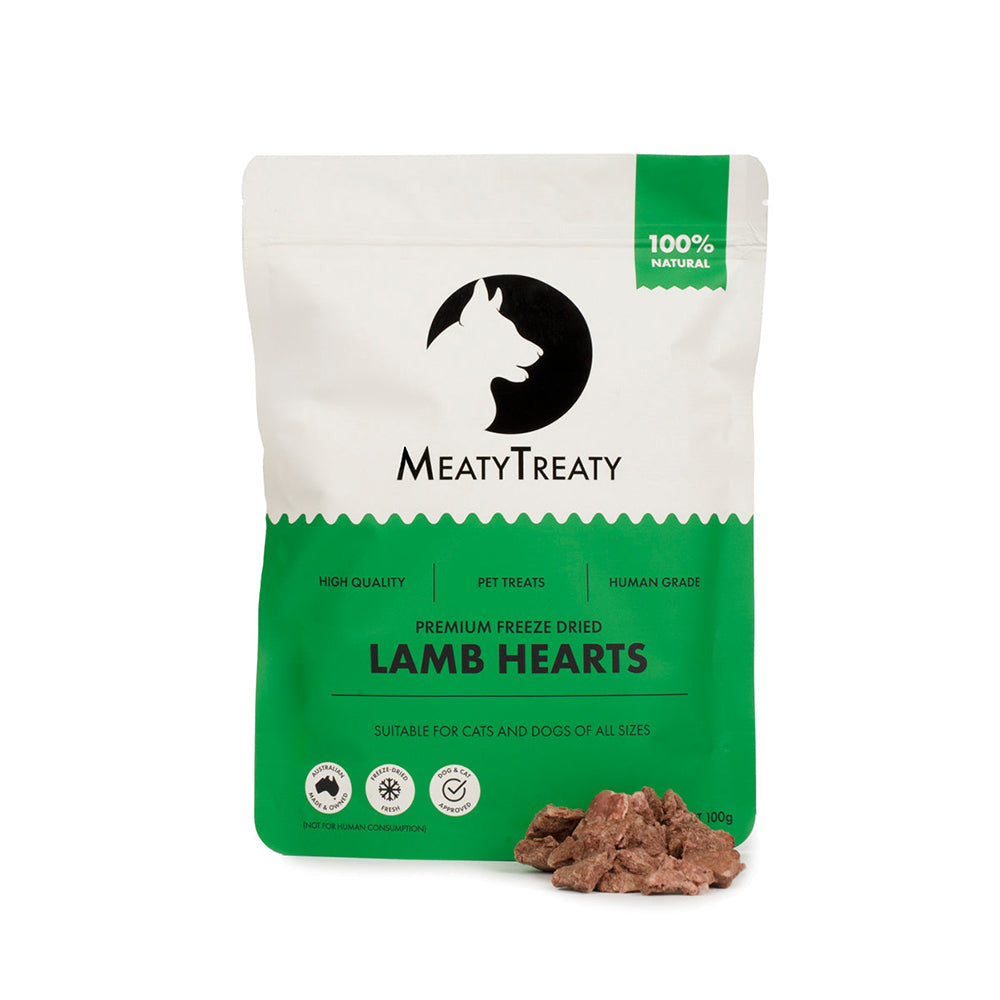 MEATY TREATY Lamb Hearts Freeze Dried Dog & Cat Treats 100g