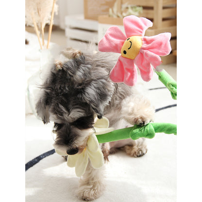 FOFOS Pink Flower Crinkle Plush & Flossy Rope Dog Toy