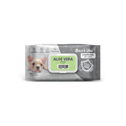 ABSORB PLUS Aloe Vera Charcoal Pet Wipes  80 Sheets 20x15cm