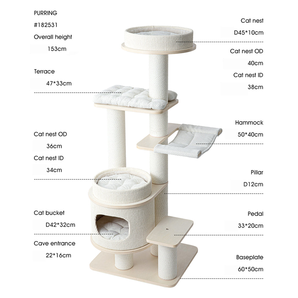 HONEYPOTCAT PURRING Multi-Tier Plush & Sisal Deluxe Cat Tree - 153cm