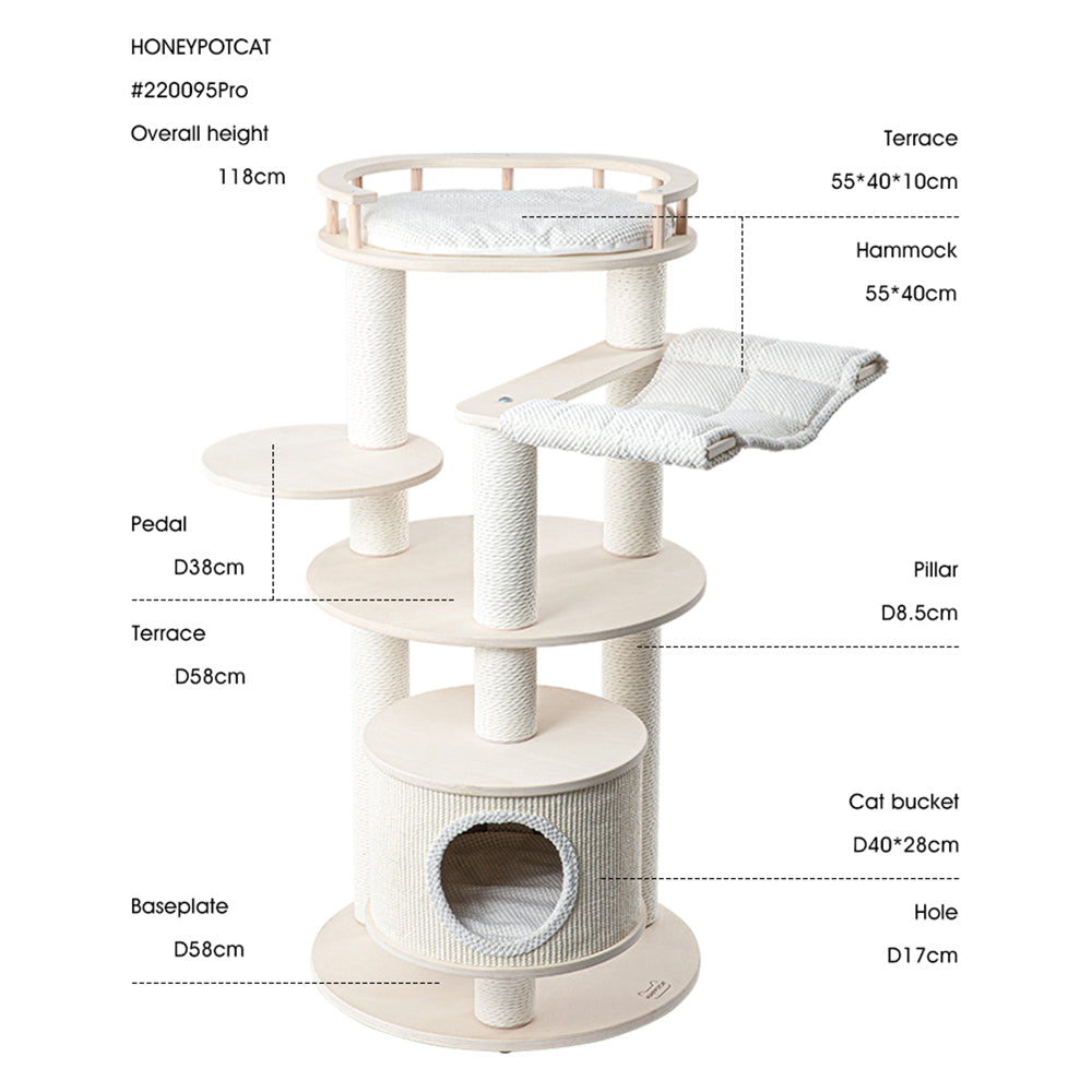 HONEYPOTCAT Enduring Comfort Sisal & Wood Tree - 128cm