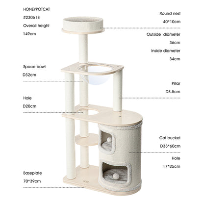 HONEYPOTCAT Fun Oasis Wood Cat Tree & Activity Barrel - 135cm