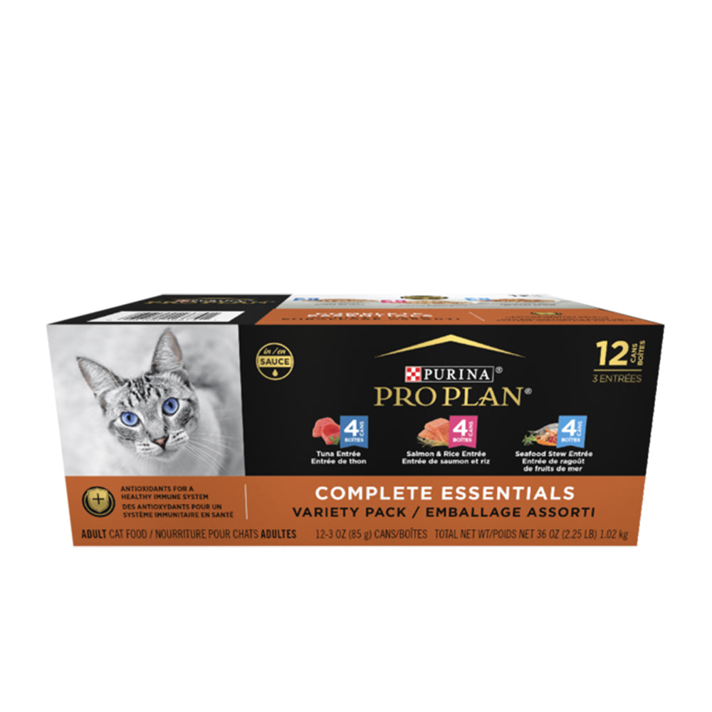 PRO PLAN Complete Essentials Tuna & Salmon Seafood Variety Pack Wet Cat Food 85g x 12