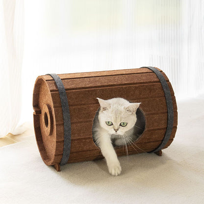 Assembled Wine Barrel Felt Cat Bed