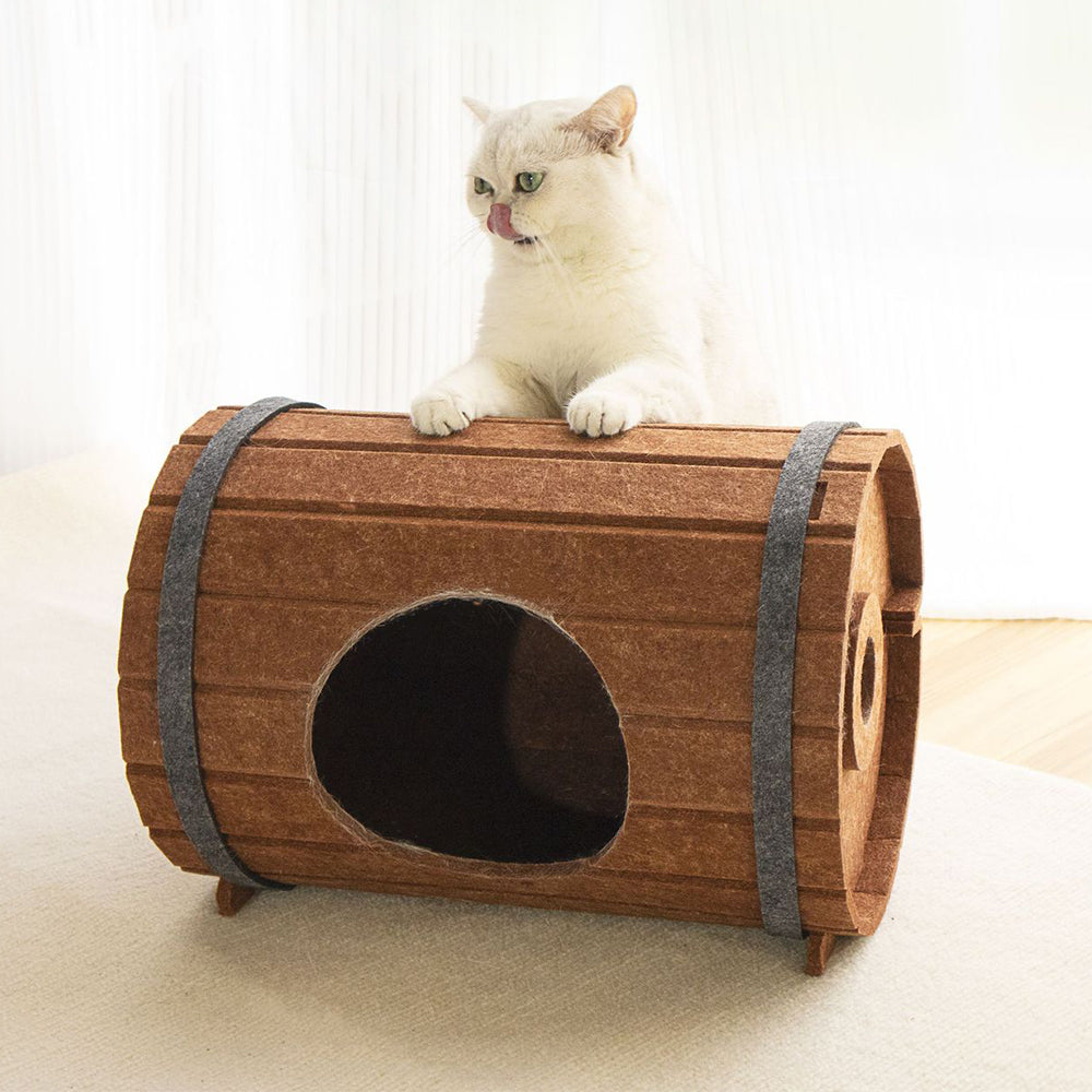 Assembled Wine Barrel Felt Cat Bed