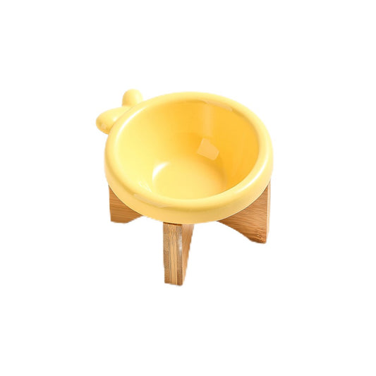 Ceramic Pet Bowl With High Wooden Stand 220ml