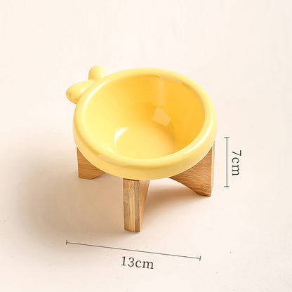 Ceramic Pet Bowl With High Wooden Stand 220ml