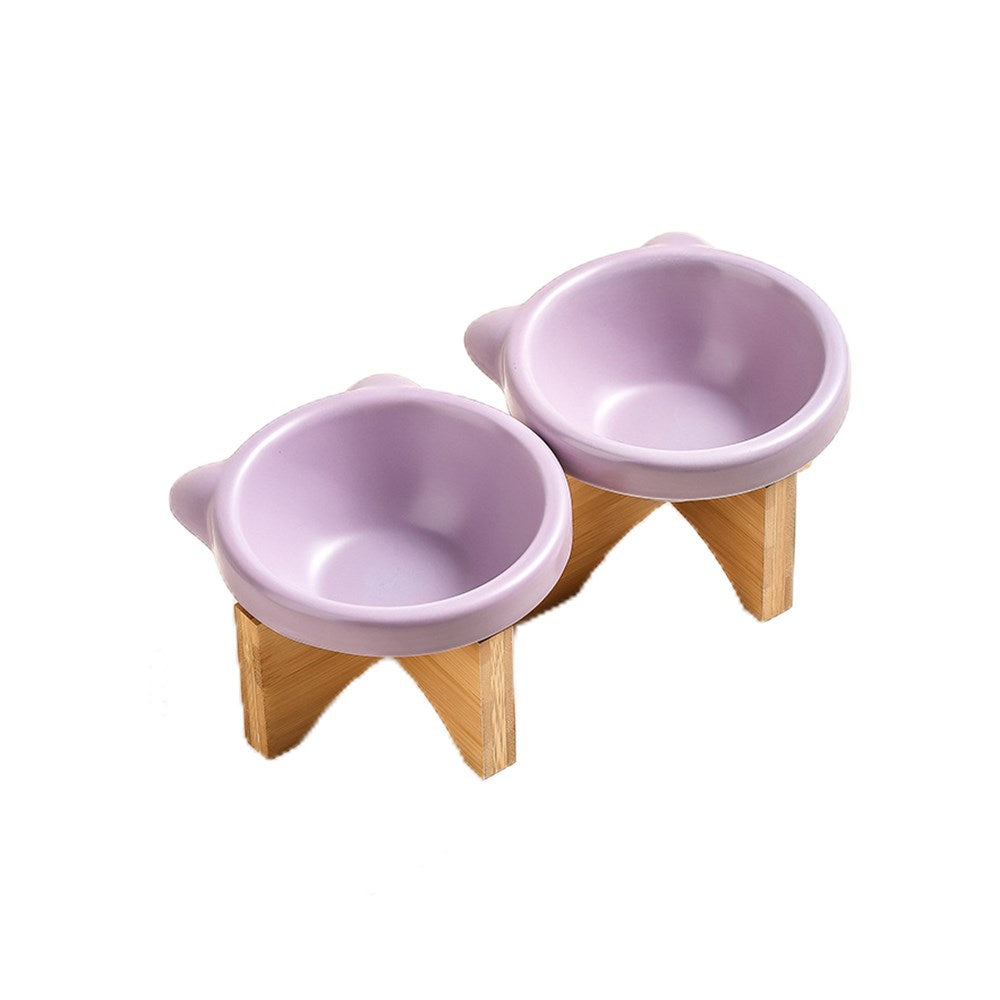 Ceramic Pet Bowl With High Wooden Stand 220ml