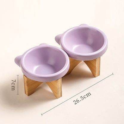 Ceramic Pet Bowl With High Wooden Stand 220ml