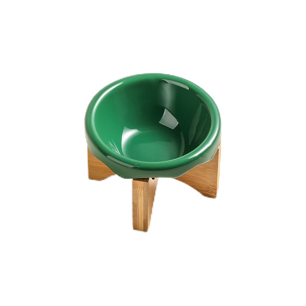 Ceramic Pet Bowl With High Wooden Stand 220ml