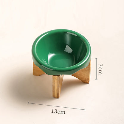 Ceramic Pet Bowl With High Wooden Stand 220ml