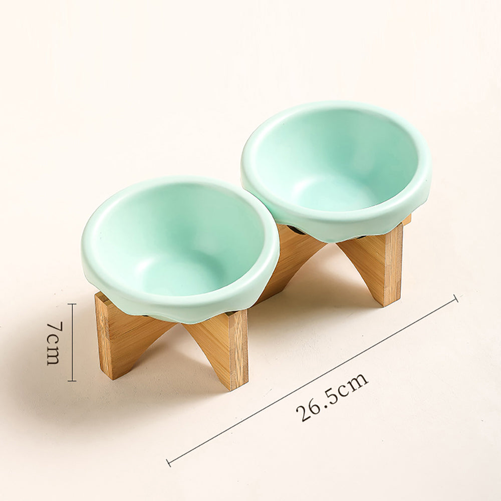 Ceramic Pet Bowl With High Wooden Stand 220ml