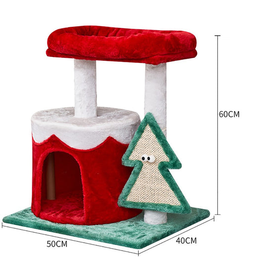 Red & Green Patchwork Christmas Cat House And Tree