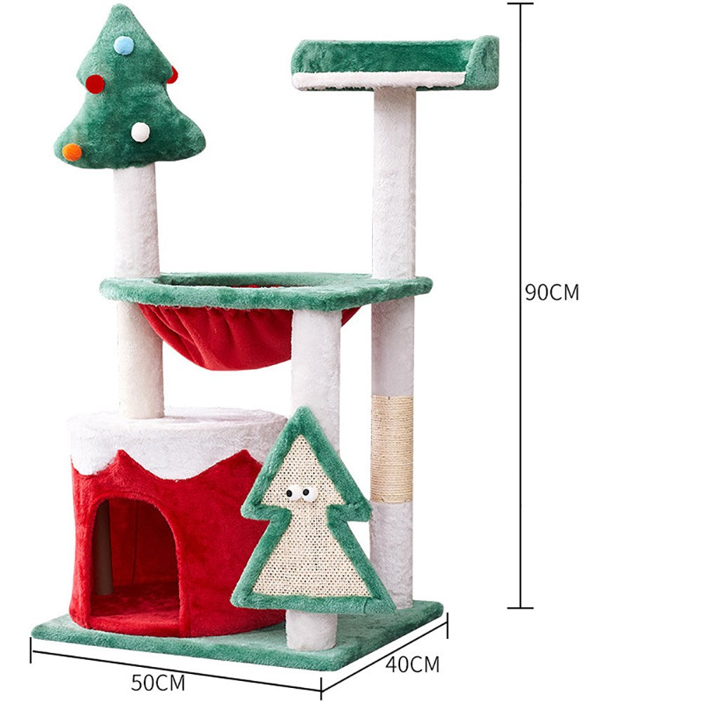 Red & Green Patchwork Christmas Cat House And Tree