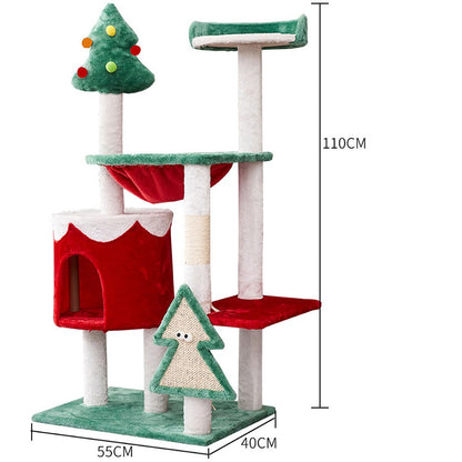 Red & Green Patchwork Christmas Cat House And Tree