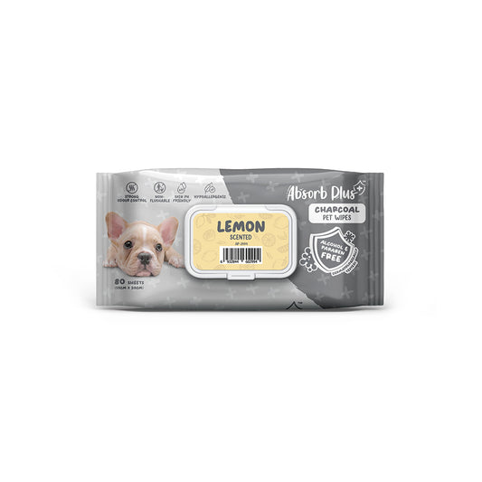 ABSORB PLUS Charcoal Lemon Pet Wipes 80 Sheets 20x15cm