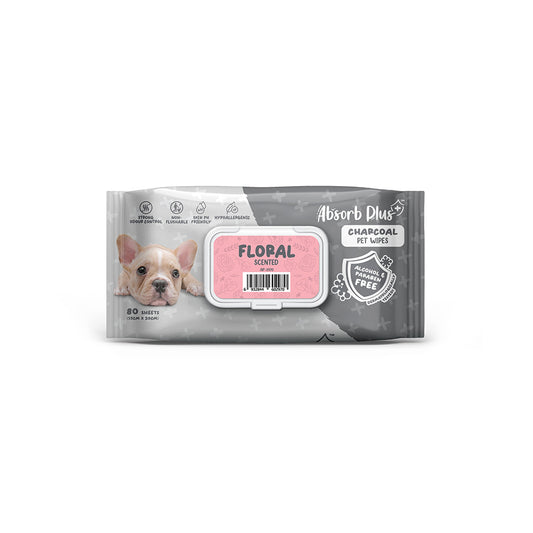 ABSORB PLUS Antibacterial Flora Pet Wipes 80 Sheets 20x15cm