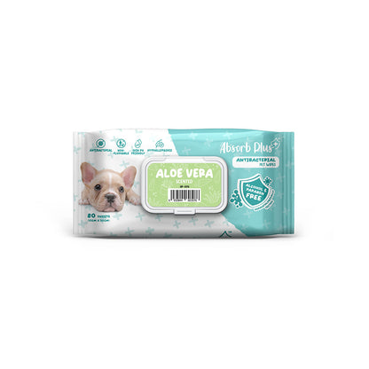 ABSORB PLUS Aloe Vera Antibacterial Pet Wipes 80 Sheets 20x15cm