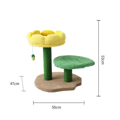 CATIO 2 Level Yellow Camellia Flower Cat Scratching Tree