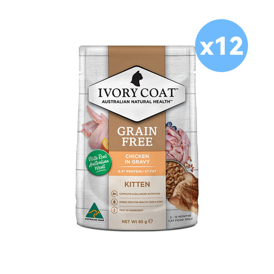 IVORY COAT Grain Free Chicken Gravy Kitten Wet Cat Food 85g x 12