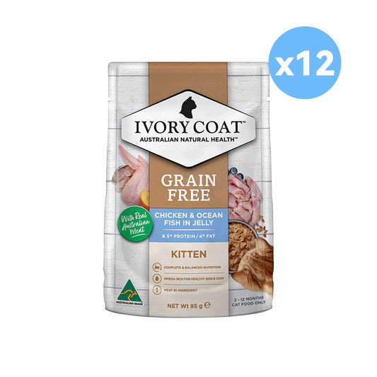 IVORY COAT Grain Free Chicken & Ocean Fish Jelly Kitten Wet Cat Food 85g x 12