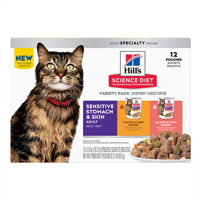 HILLS Science Diet Sensitive Skin & Stomach Variety Adult Wet Cat Food 80G x 12