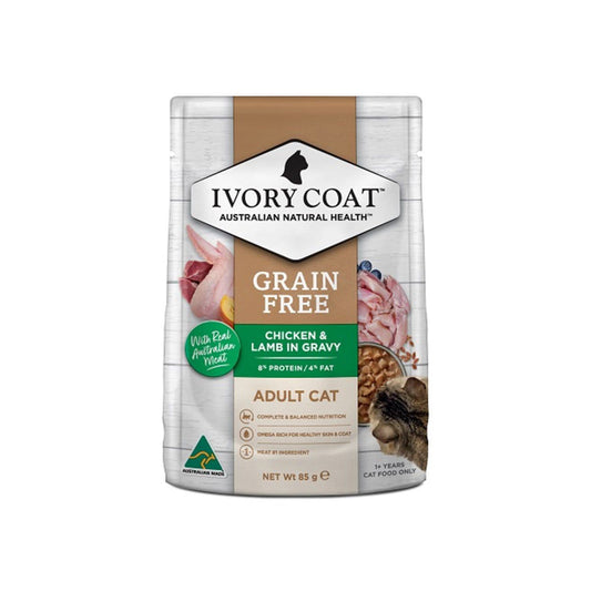 IVORY COAT Grain Free Chicken & Lamb Gravy Adult Wet Cat Food 85g x 12