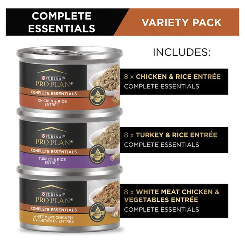 PRO PLAN Complete Essentials Chicken & Turkey White Meat Chicken Variety Pack Wet Cat Food 85g x 24