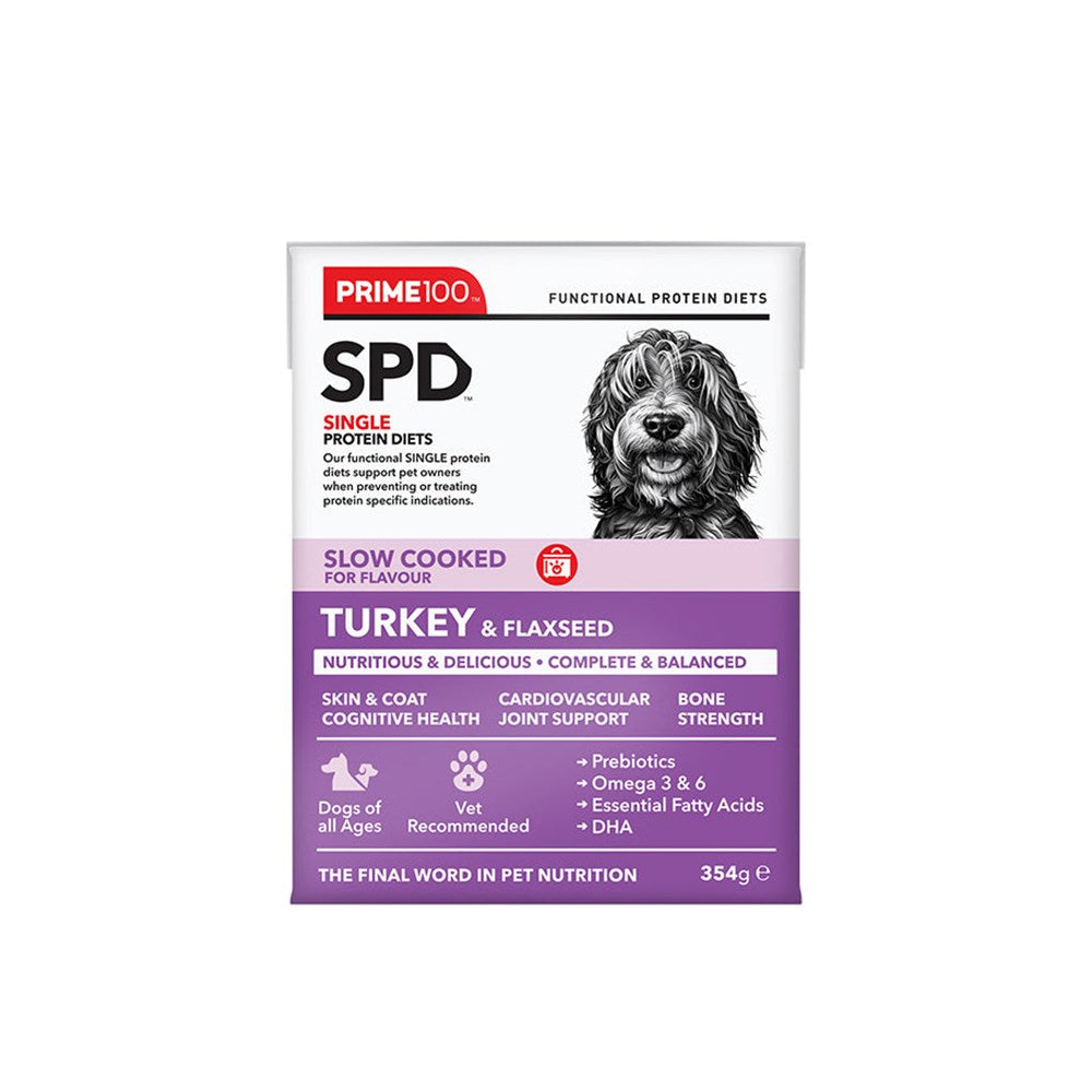 PRIME100 SPD Slow Cooked Turkey & Flaxseed Wet Dog Food 354g