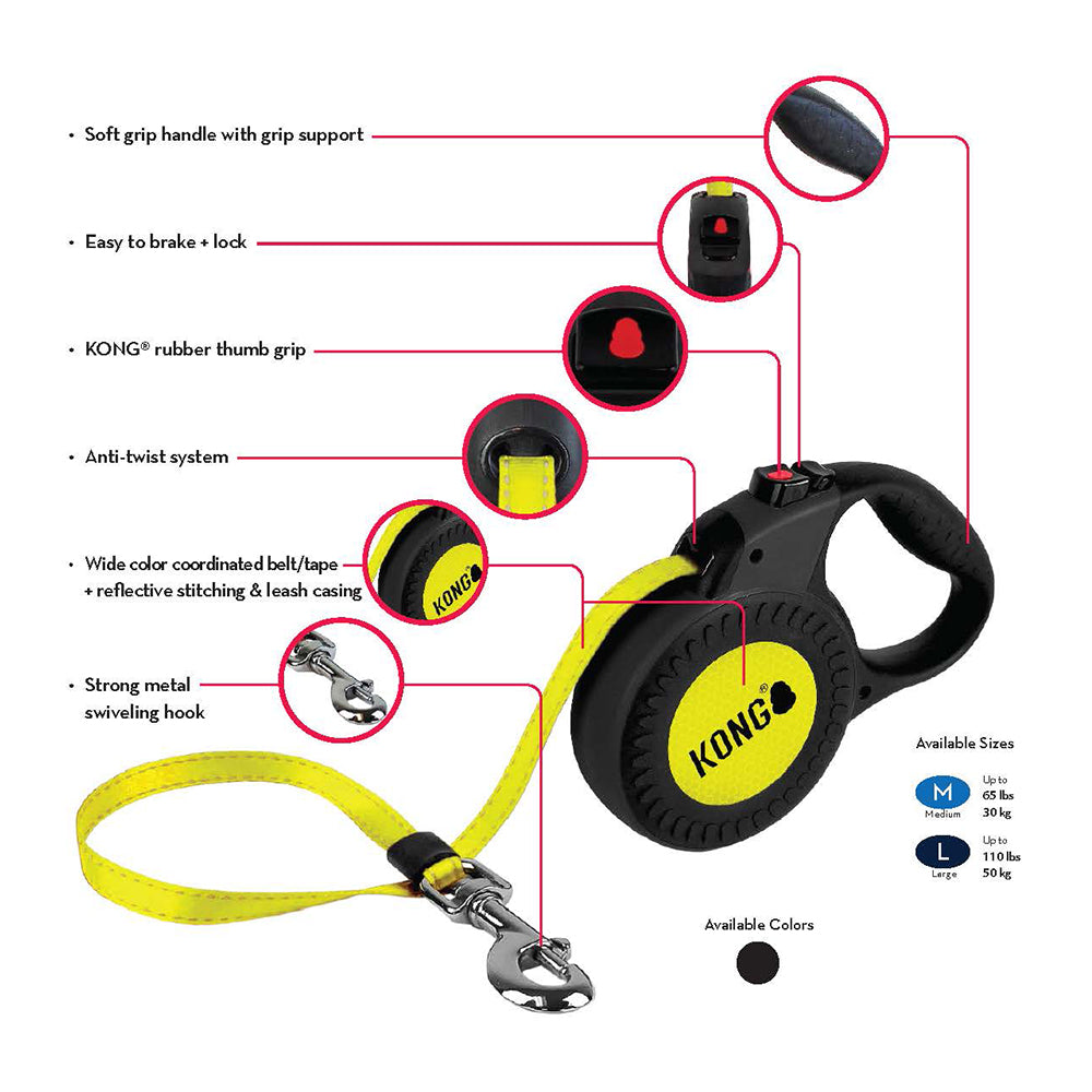 KONG Reflect Black Retractable Leashes