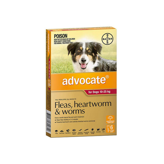 ADVOCATE Flea & Dewormer Treatment for Dogs (10-25kg) 6 Tubes