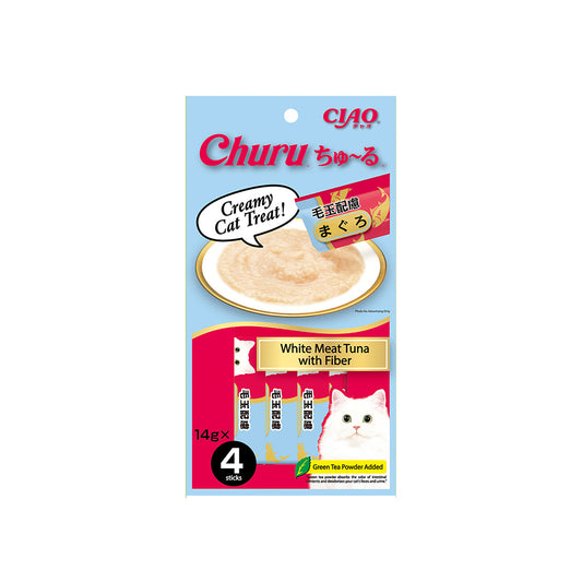 CIAO Churu Puree Hairball Control White Meat Tuna with Fibre Flavor Cat Wet Treats 4x14g