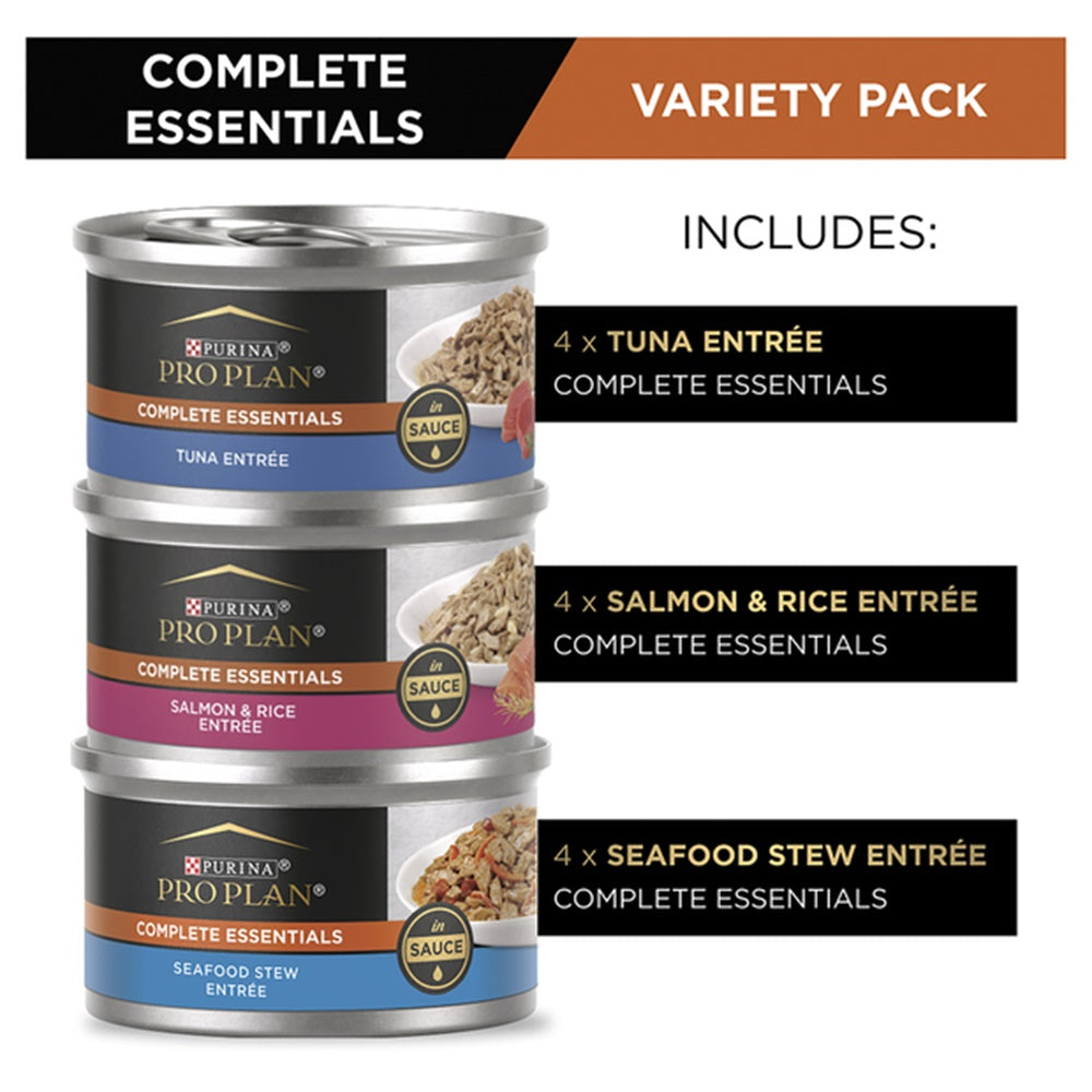 PRO PLAN Complete Essentials Tuna & Salmon Seafood Variety Pack Wet Cat Food 85g x 12