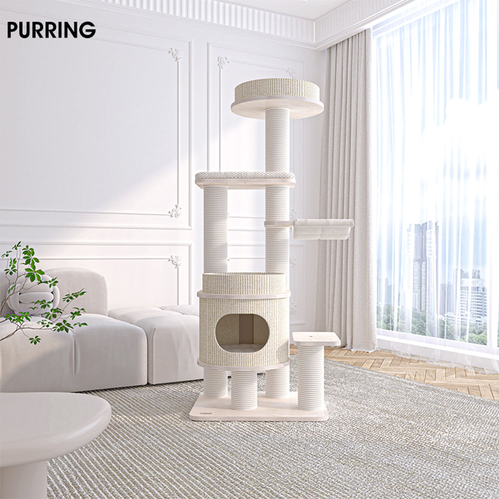 HONEYPOTCAT PURRING Multi-Tier Plush & Sisal Deluxe Cat Tree - 153cm